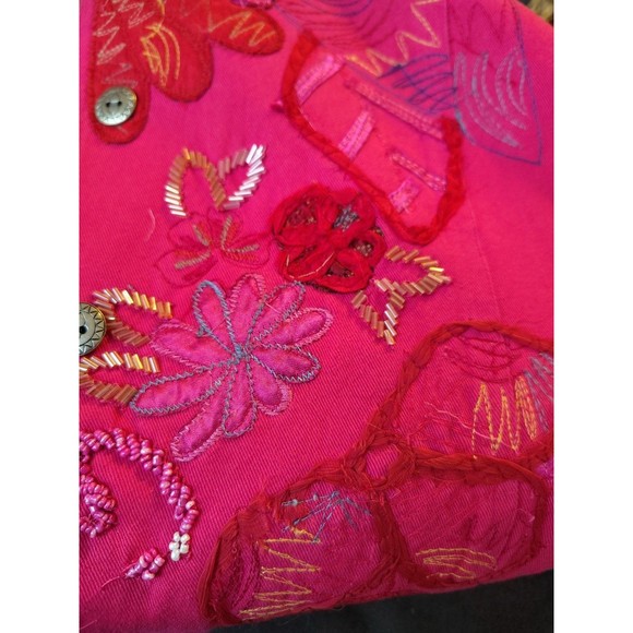 Laura Ashley Fully Embroidered Beaded Denim Jacket Collar Long Sleeves Size S... - Picture 15 of 16